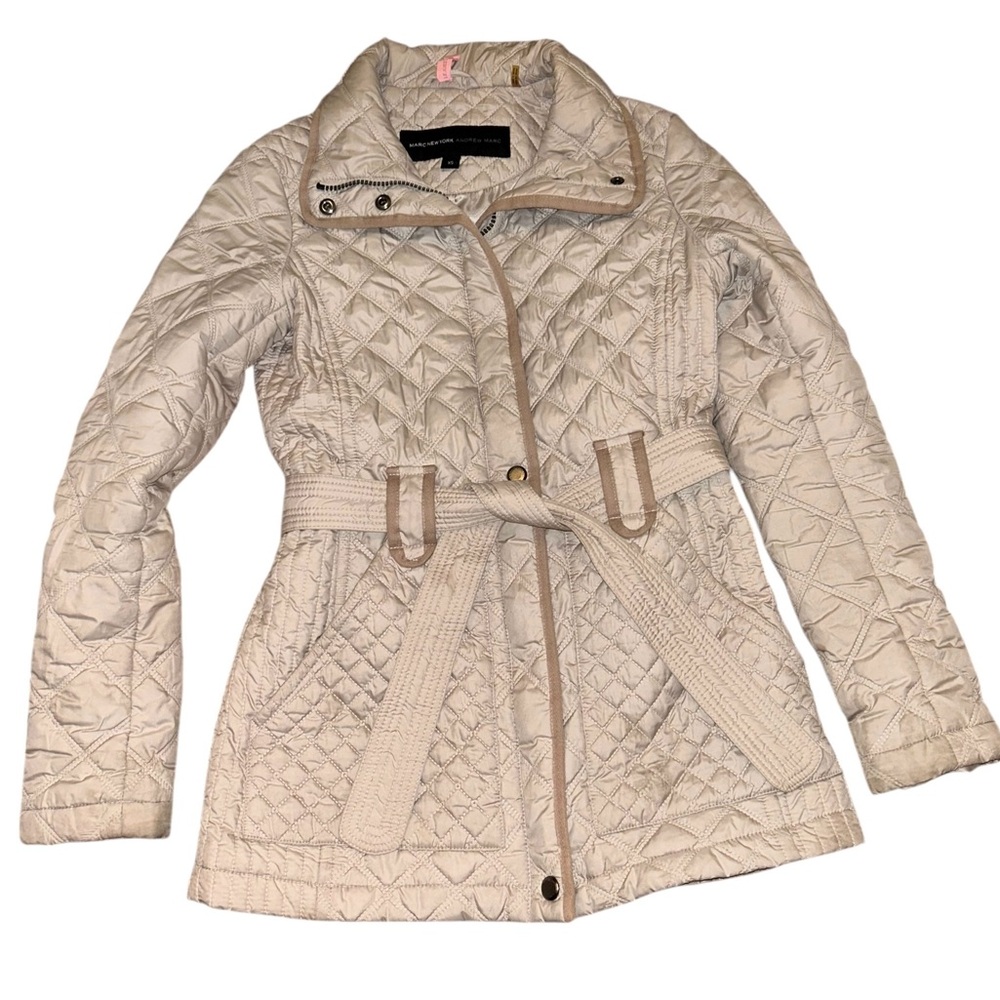 Sale! Andrew Marc New York Womens Size XS Light Jacket Quilted Full Zip Tie Coat